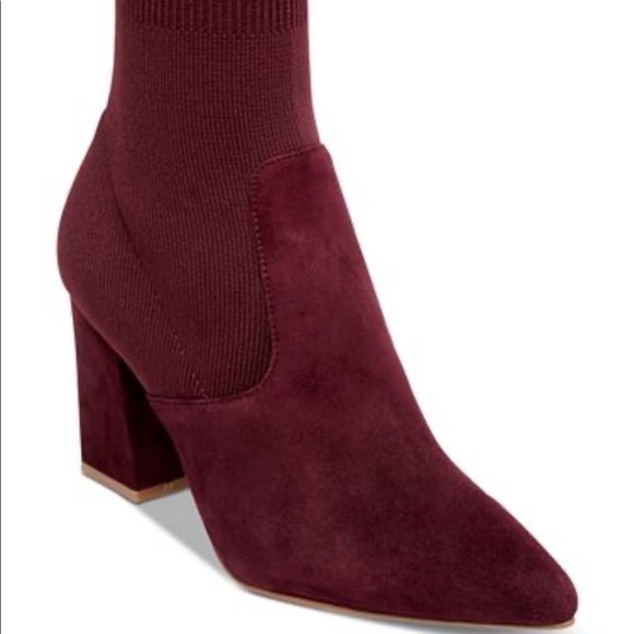 Steve Madden Remy | Block Heel Suede Sock Bootie | Burgandy 7.5 - Picture 4 of 6